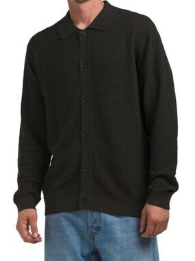 NN07 Men's Dark Army Long Sleeve Knit Cotton Polo Sweater